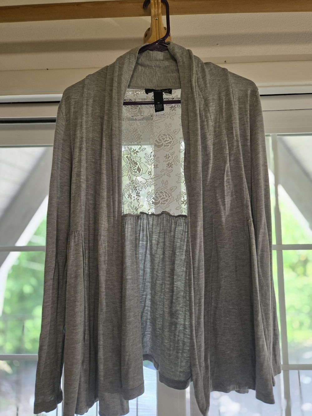 Light Gray Open-Front Women’s Cardigan Sweater Lace Back M - Picture 4 of 6